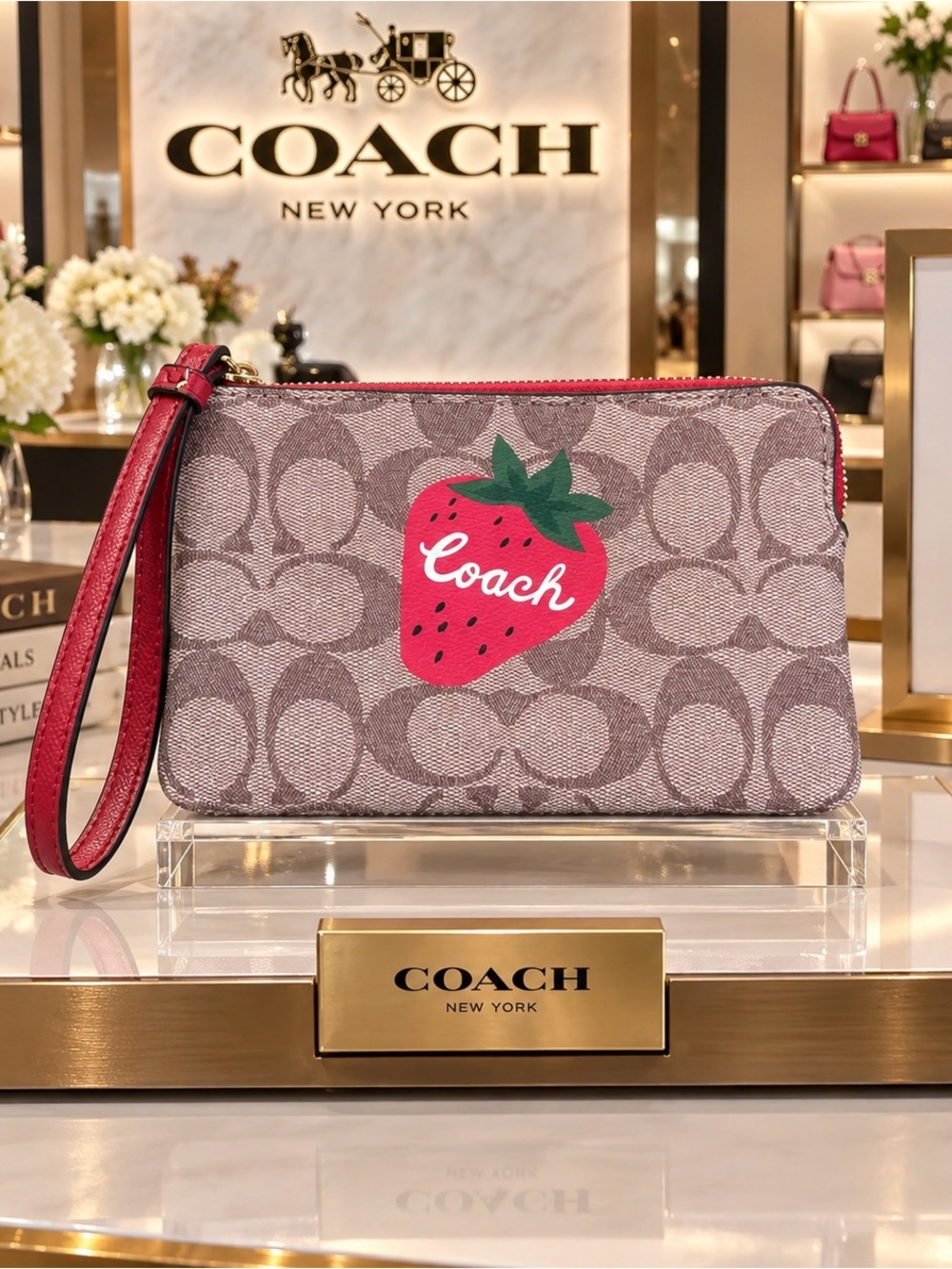 Coach Strawberry Signature Corner Zip  Wristlet - 2023 Collection